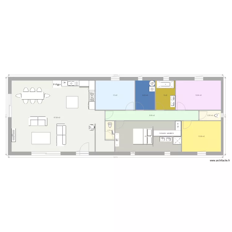 maison 8m par 22m. Plan de 