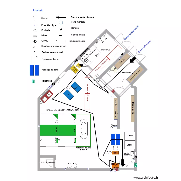SALLE DE DECONTAMINATION. Plan de 