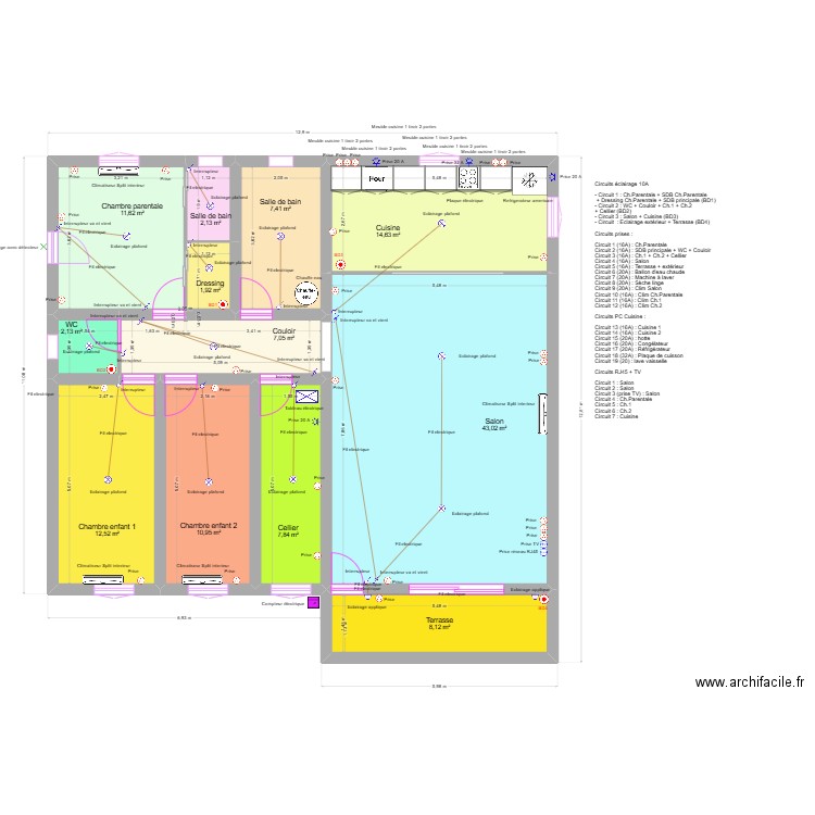 Projet Fakri_Raccordement des éclairages . Plan de 12 pièces et 129 m2