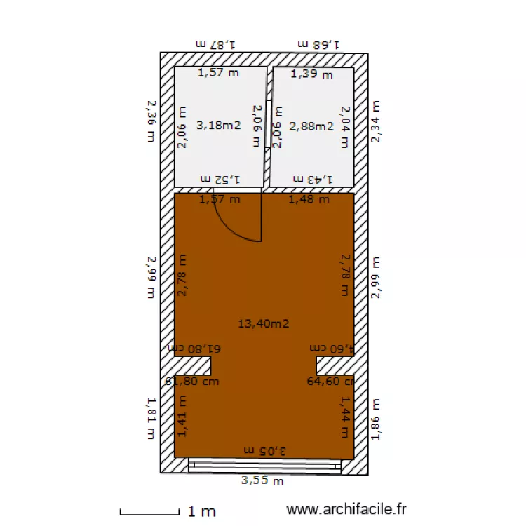 STUDIO dimmensions des murs actuel. Plan de 