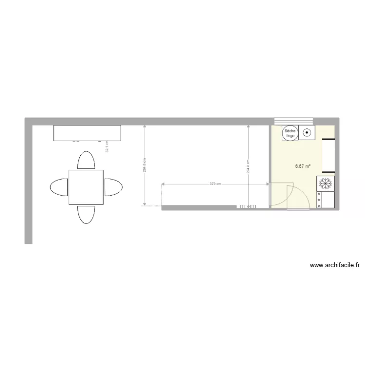 Le Goffic Cuisine Plan vierge apr&egrave;s d&eacute;placement cloison. Plan de 