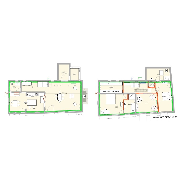 petite maison 13 mars 22 v4  avec SDB sous pente. Plan de 28 pièces et 176 m2