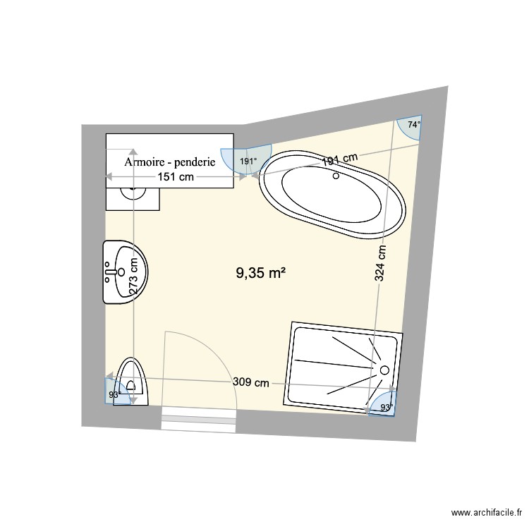 TALENE. Plan de 1 pièce et 9 m2