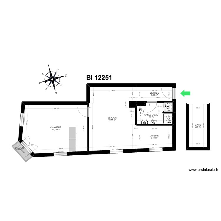 BI 12251. Plan de 9 pièces et 59 m2