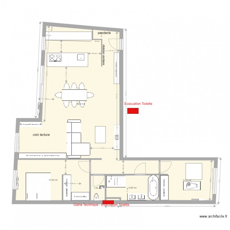T2 couloir entrée cuisine ouverte  v012. Plan de 0 pièce et 0 m2