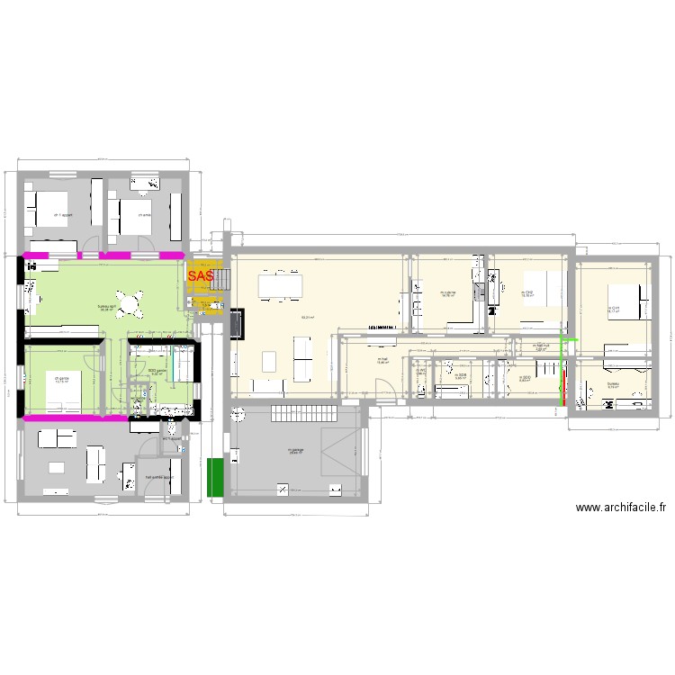 tout  modif stade 1 annexe garde. Plan de 22 pièces et 295 m2