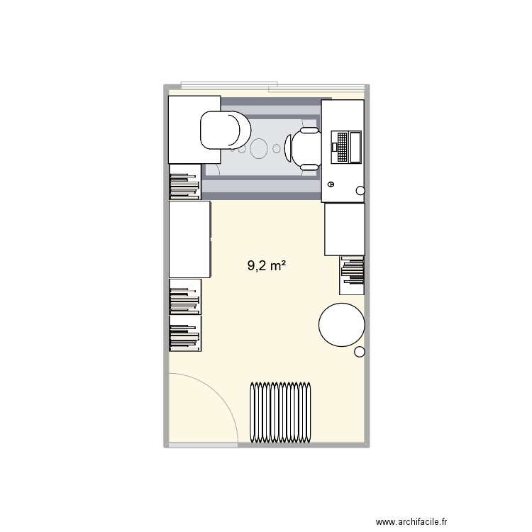 bureau. Plan de 1 pièce et 9 m2