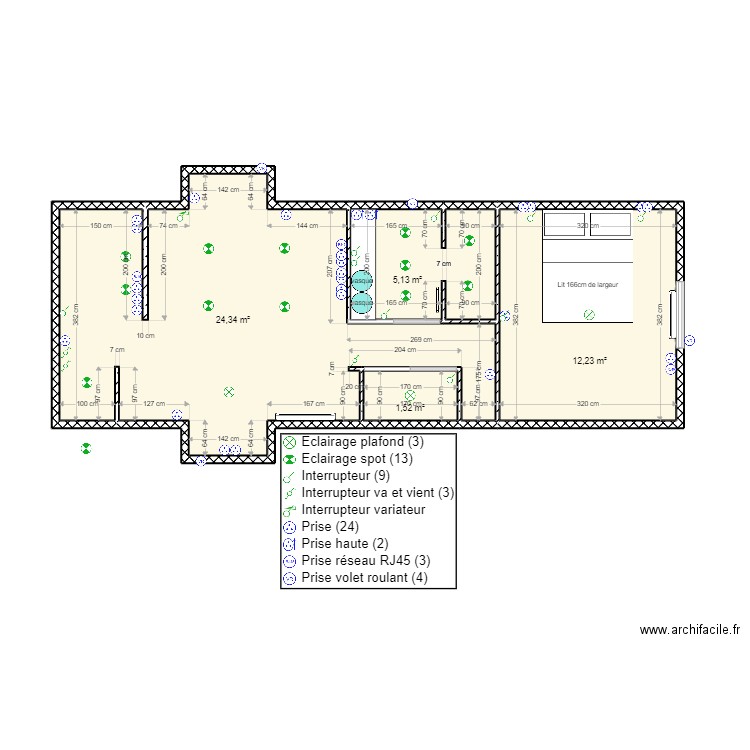 Etage maison St Léger avec escalier coin salon 2. Plan de 4 pièces et 43 m2