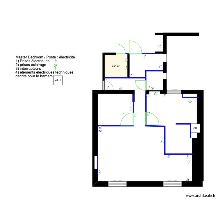 Master BedRoom (poste : électricité). Plan de 1 pièce et 2 m2