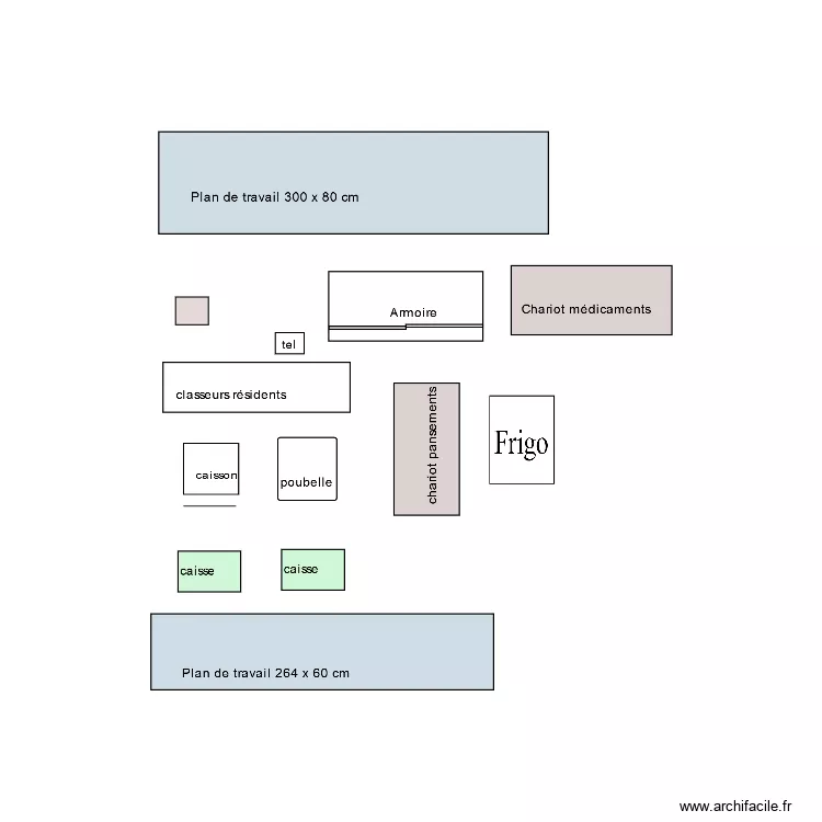 &eacute;lements dans infirmerie. Plan de 