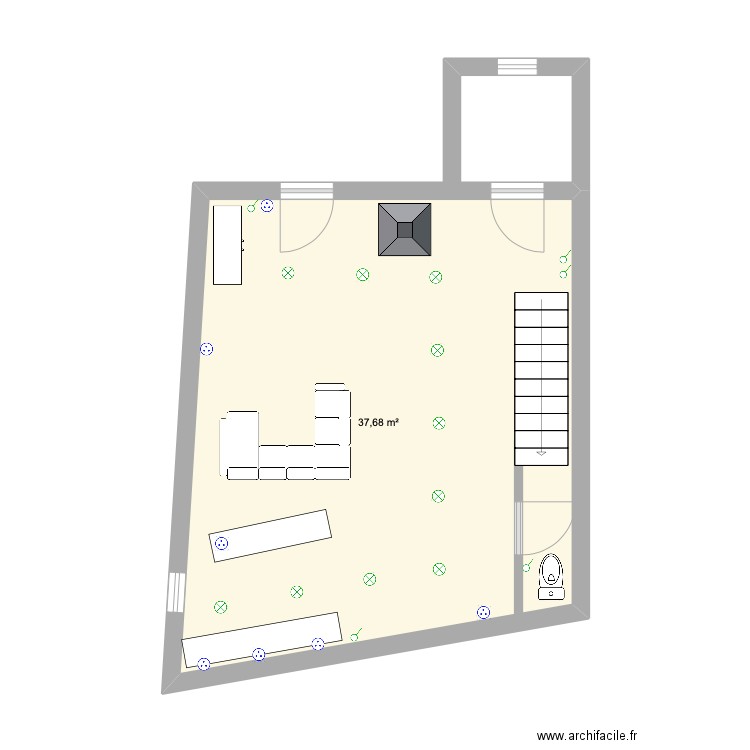 RDC Renaison. Plan de 1 pièce et 38 m2