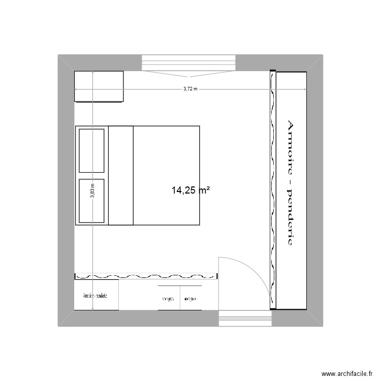 chambre. Plan de 1 pièce et 14 m2