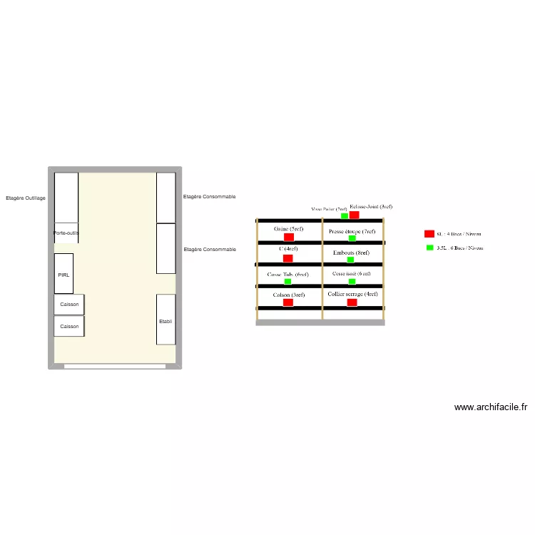 5S Paluel. Plan de 1  et 9 m²