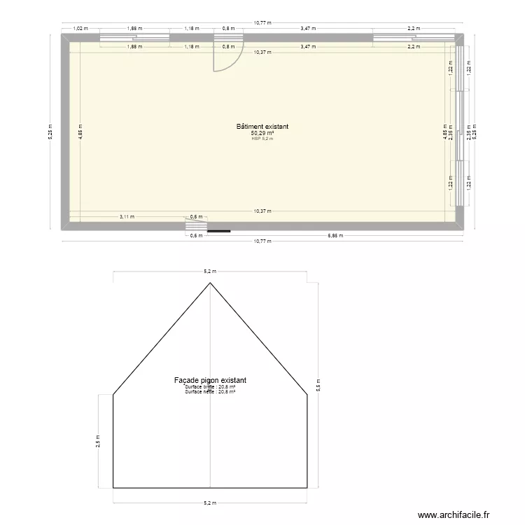 No&eacute; Ronde Batiment existant. Plan de 1  et 50 m²