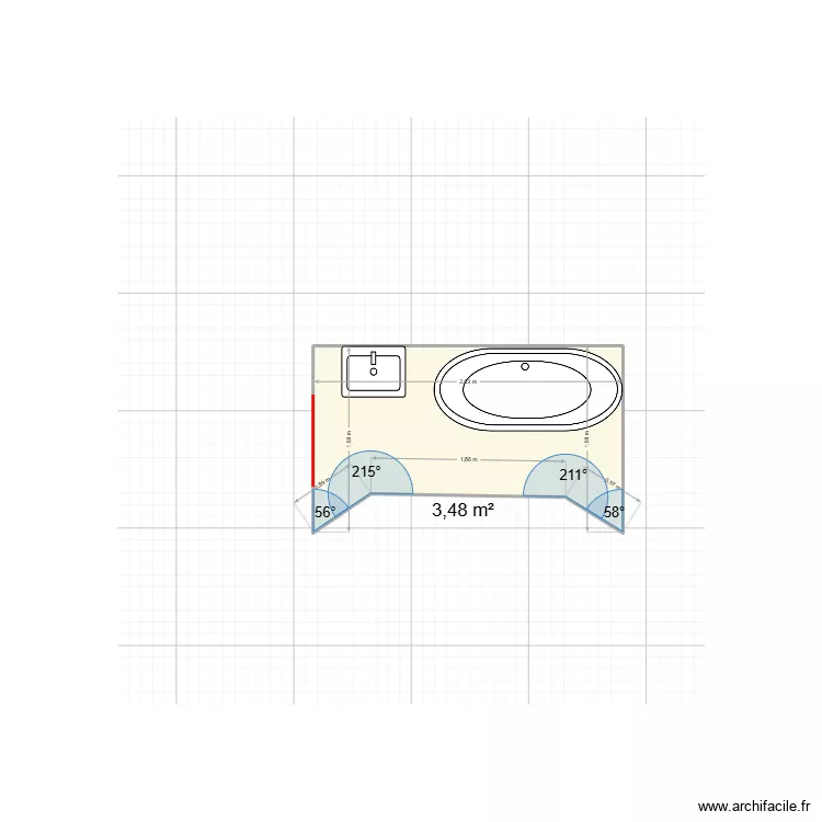 Salle de bain 2. Plan de 1  et 3 m²