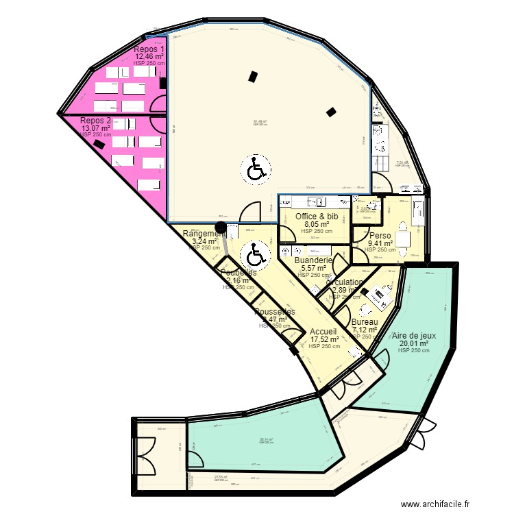 B91P2P projet 01. Plan de 17 pièces et 243 m2