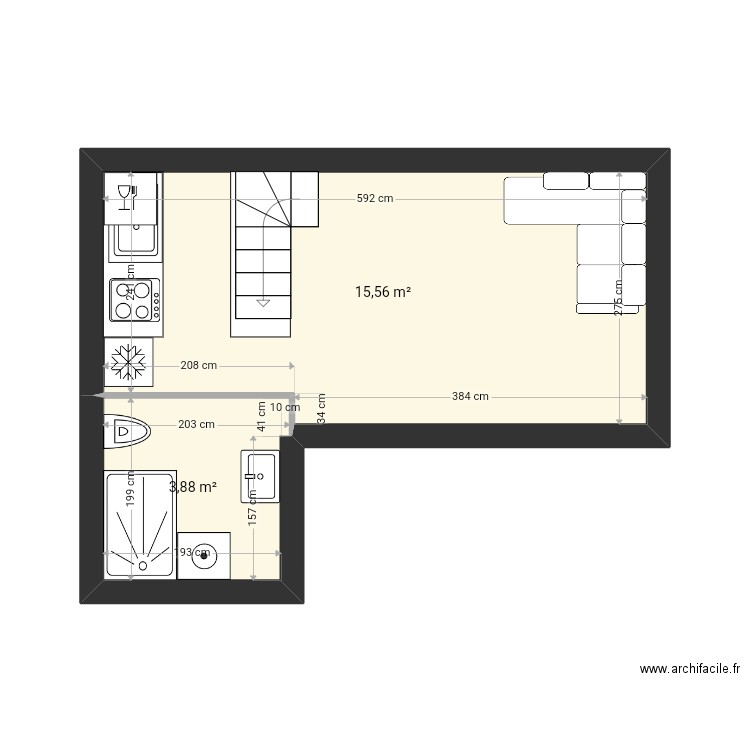 Cabane l parents bb haut. Plan de 5 pièces et 40 m2