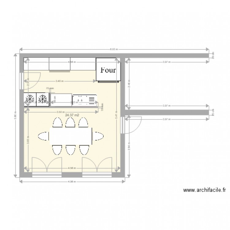 cuisine été N3. Plan de 1 pièce et 24 m2