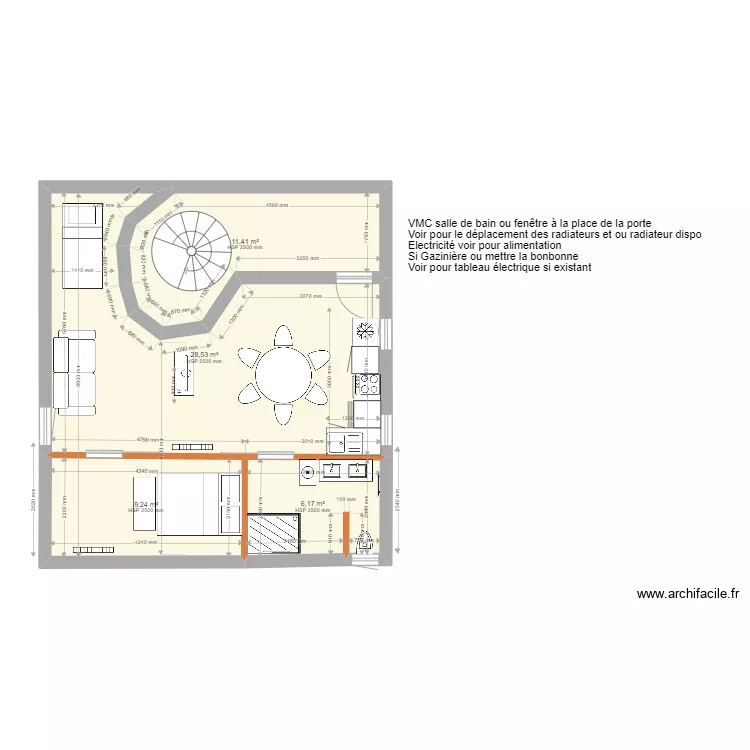 airbnb avec cuisine Alicia. Plan de 