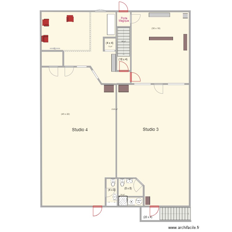 EDNL 2e étage 3 reaménagement. Plan de 18 pièces et 853 m2