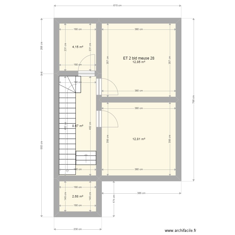 ET 2 Bld meuse 28. Plan de 5 pièces et 41 m2