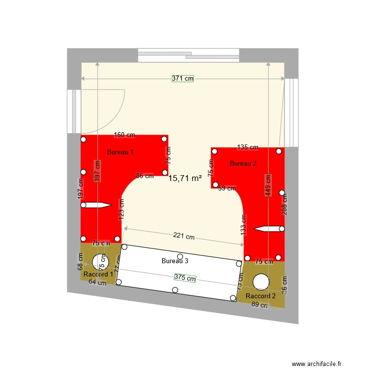 bureau. Plan de 1 pièce et 16 m2