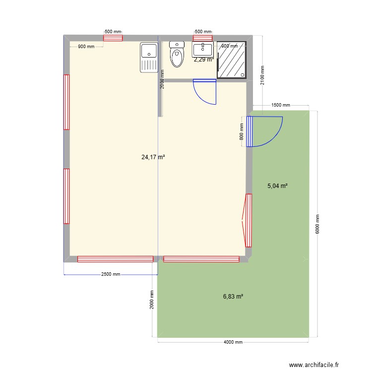 новый крым 21. Plan de 4 pièces et 38 m2