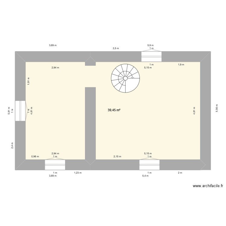 Gilhard etage. Plan de 1 pièce et 39 m2