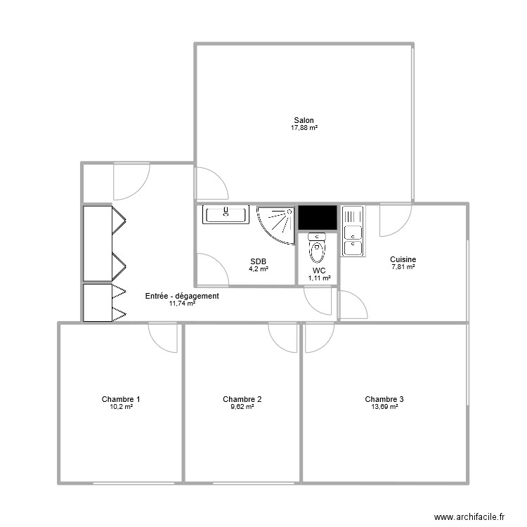 Essadq - EDL. Plan de 9 pièces et 77 m2