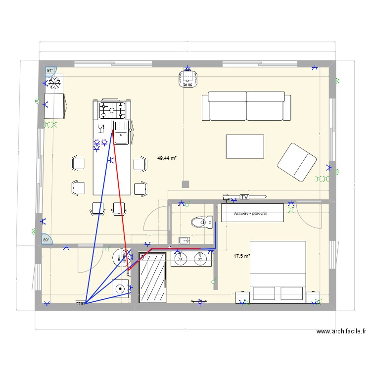 Atelier ouvertures chassis. Plan de 2 pièces et 67 m2