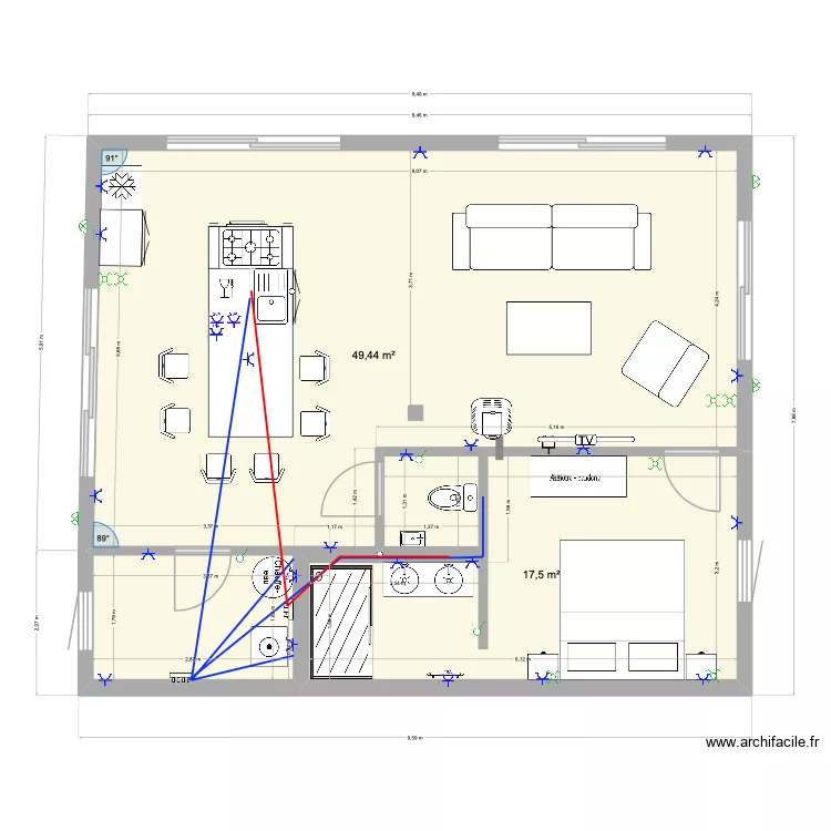 Atelier ouvertures chassis. Plan de 2 pièces et 67 m²