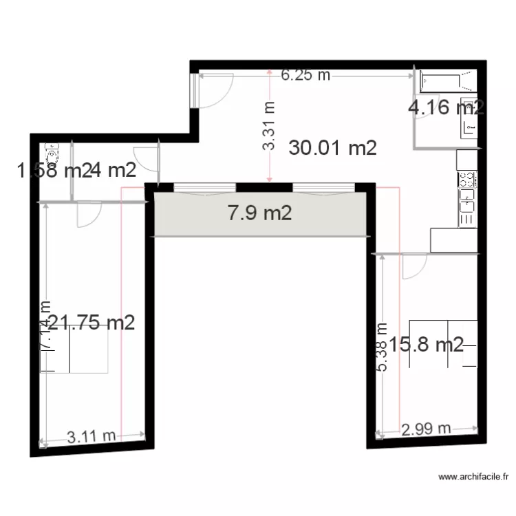 New 302 3pieces jardin. Plan de 
