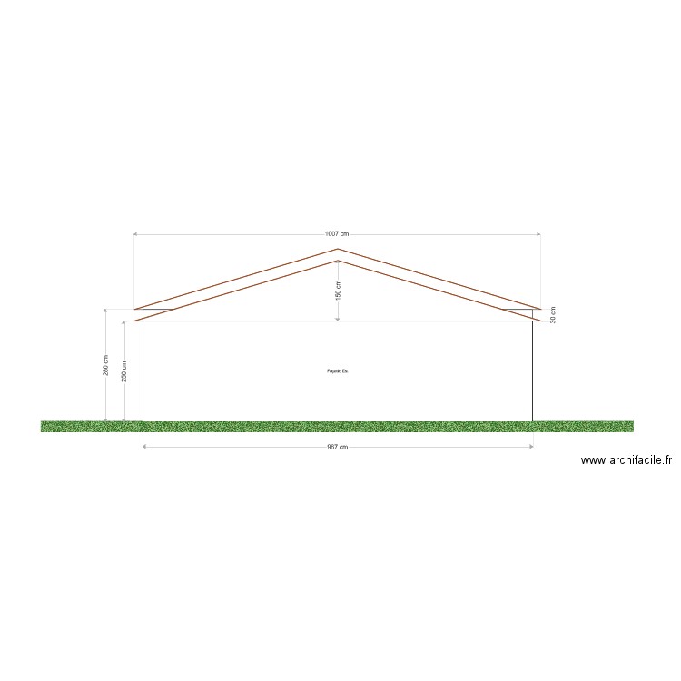 Façade Est toiture marron. Plan de 0 pièce et 0 m2