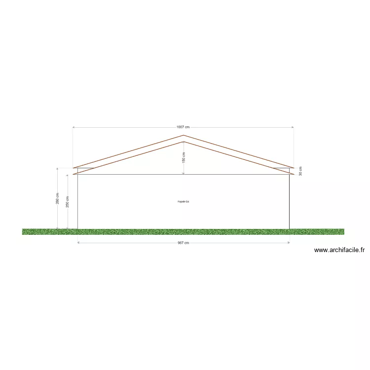 Fa&ccedil;ade Est toiture marron. Plan de 