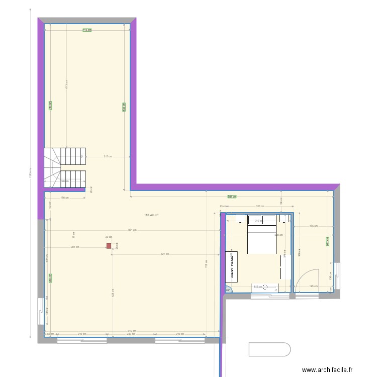 RDJ Jacqueline Aménagement du bas 2 chambres V1. Plan de 0 pièce et 0 m2