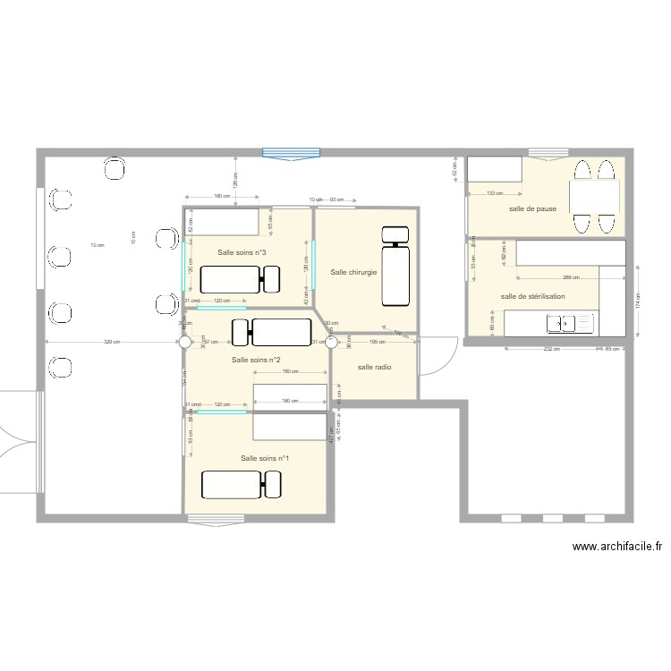 aménagement local. Plan de 7 pièces et 52 m2