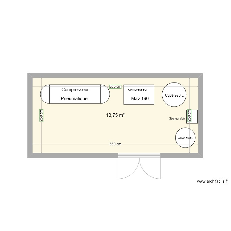 Local compresseur. Plan de 1 pièce et 14 m2