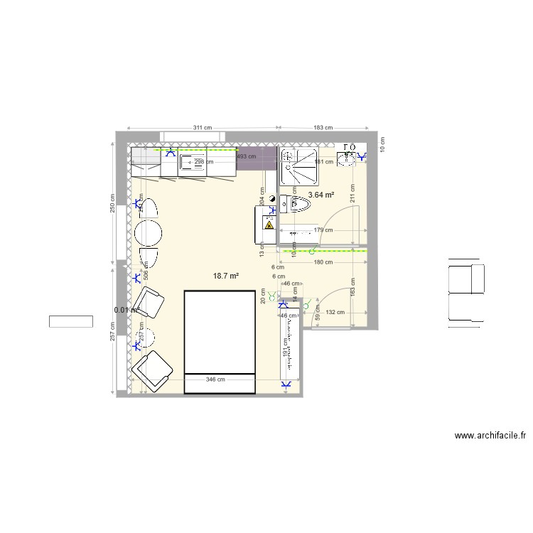 VR 9 Lausanne meublé studio II variante lit . Plan de 0 pièce et 0 m2