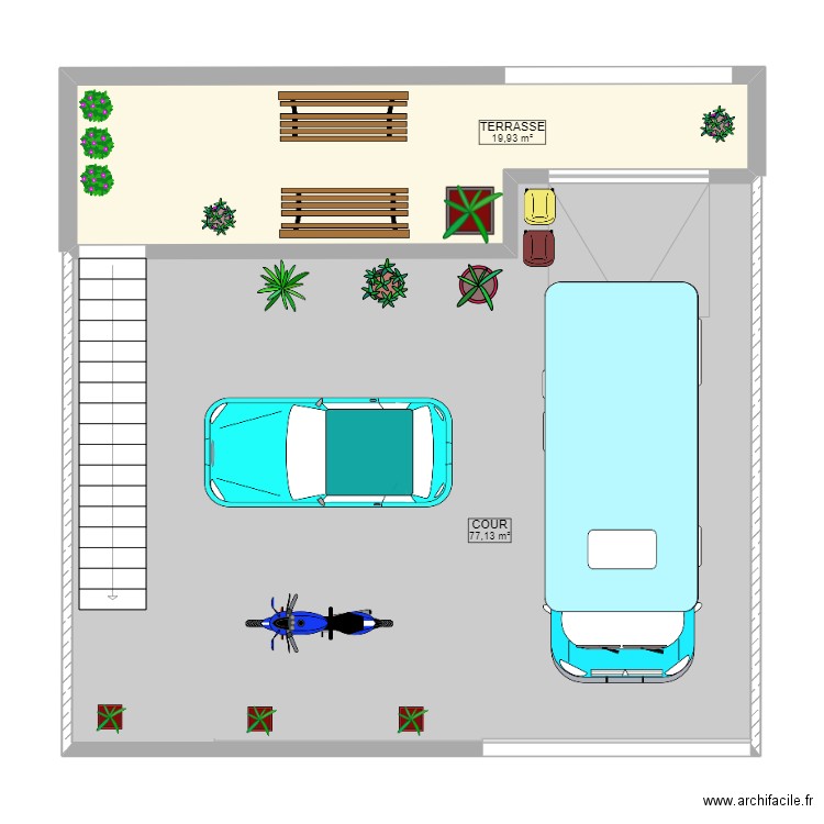 cour vu dessus. Plan de 0 pièce et 0 m2