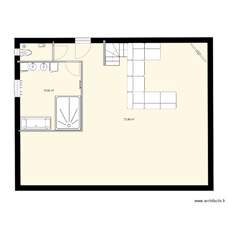 plan1. Plan de 2 pièces et 89 m2