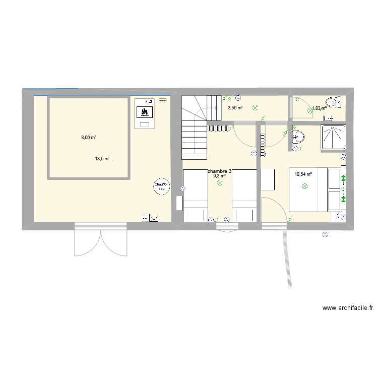 sous sol  2. Plan de 6 pièces et 56 m2