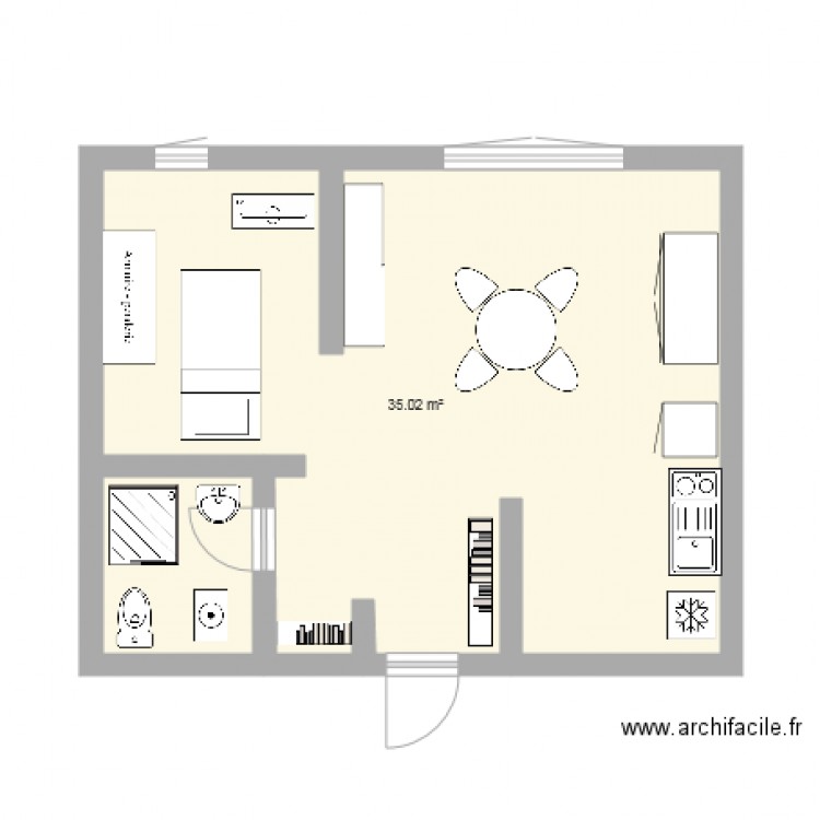 studio 35 m2. Plan de 0 pièce et 0 m2