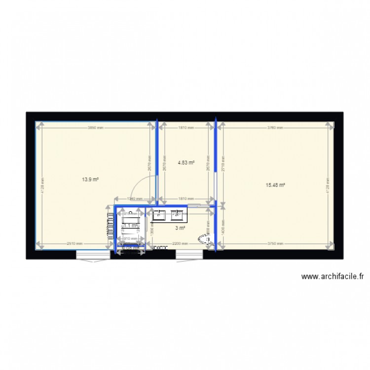 buvette. Plan de 6 pièces et 38 m2