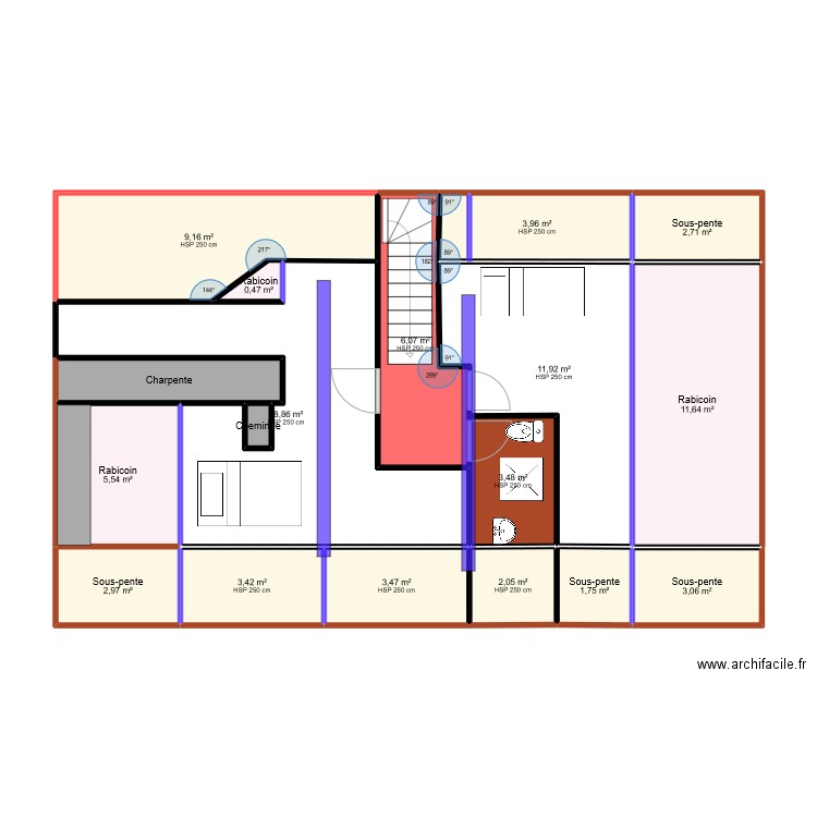 Etage_vfinale. Plan de 18 pièces et 94 m2