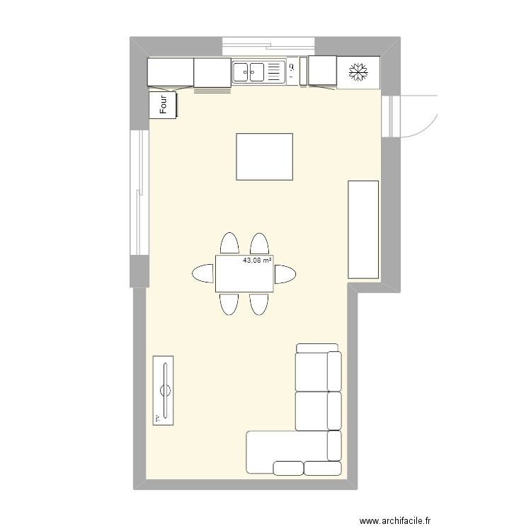 cuisine theo. Plan de 1 pièce et 43 m2