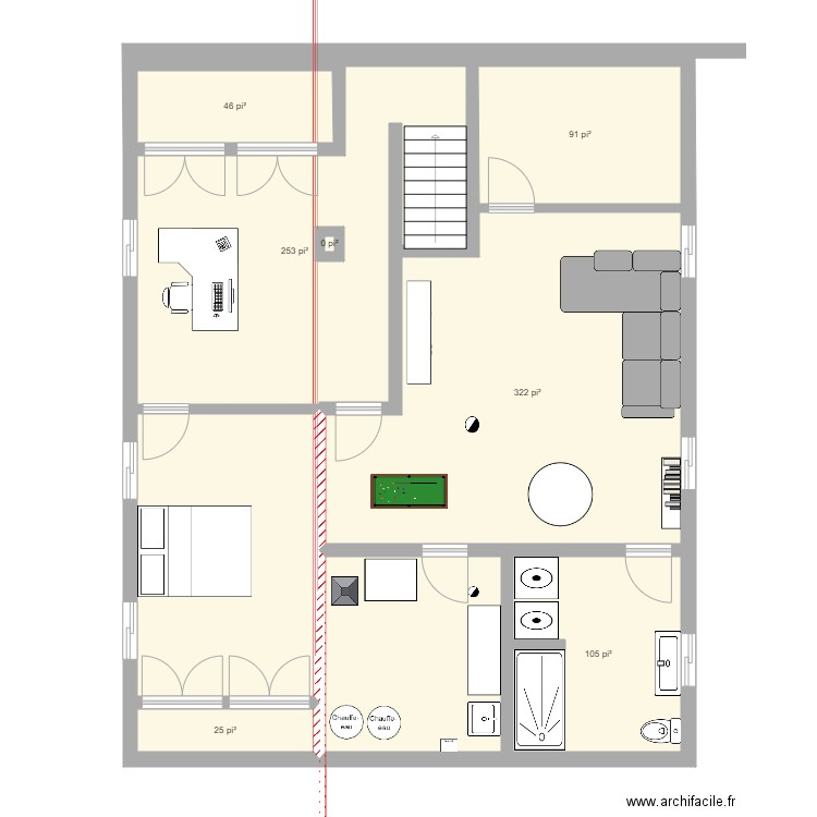 sous sol 1280 Evangéline. Plan de 9 pièces et -1408 m2