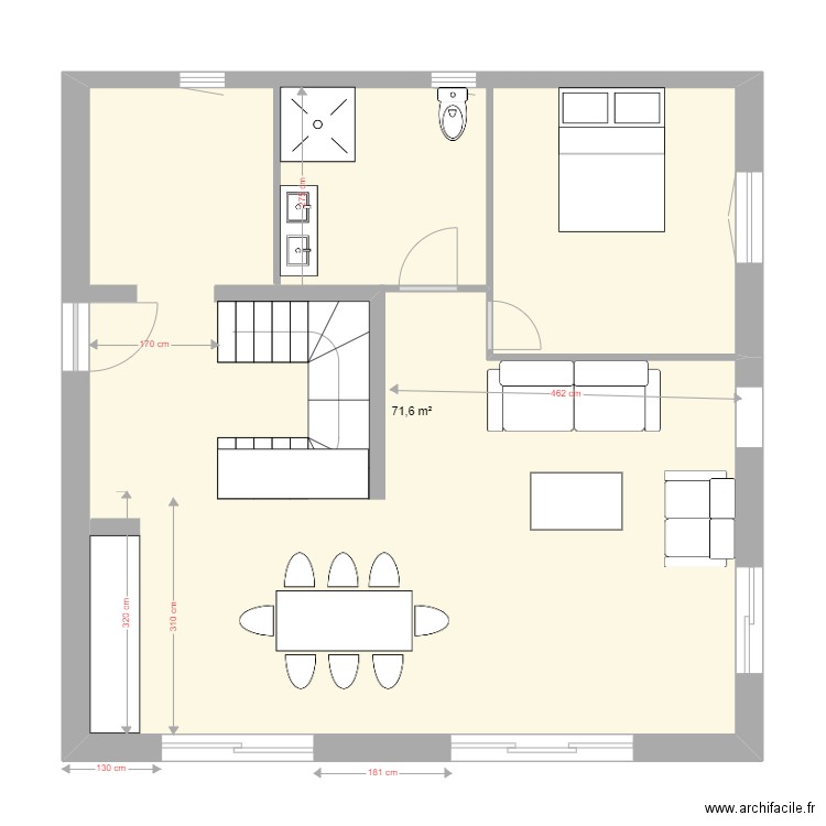 Projet St-Girons - aménagement rdcV0. Plan de 1 pièce et 72 m2
