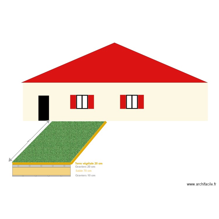 FOSSE COUPE TRANVERSALE. Plan de 1 pièce et 51 m2