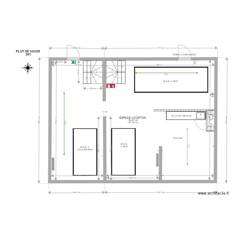 SOUS SOL APRES TRAVAUX MODIF. Plan de 1 pièce et 77 m2