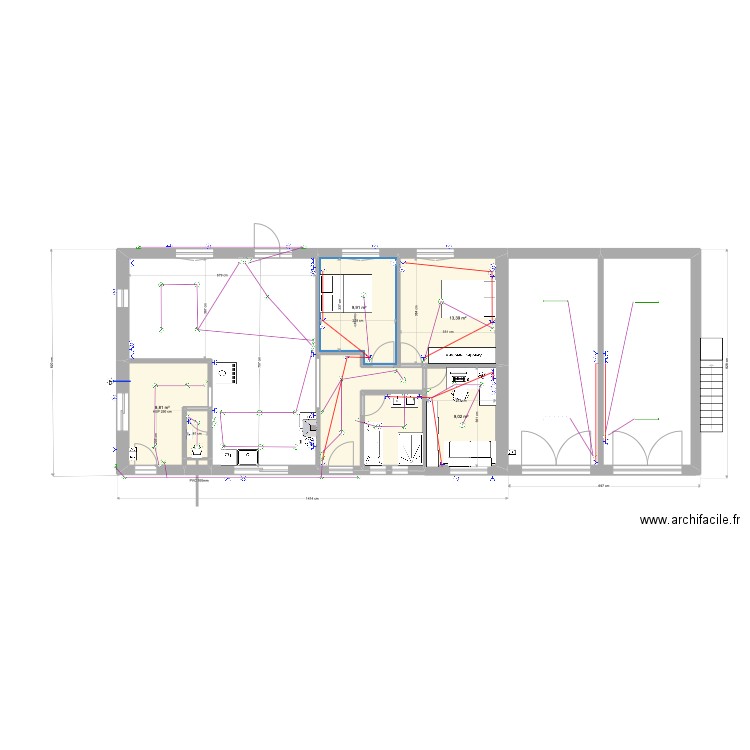 Landes elles. Plan de 8 pièces et 56 m2